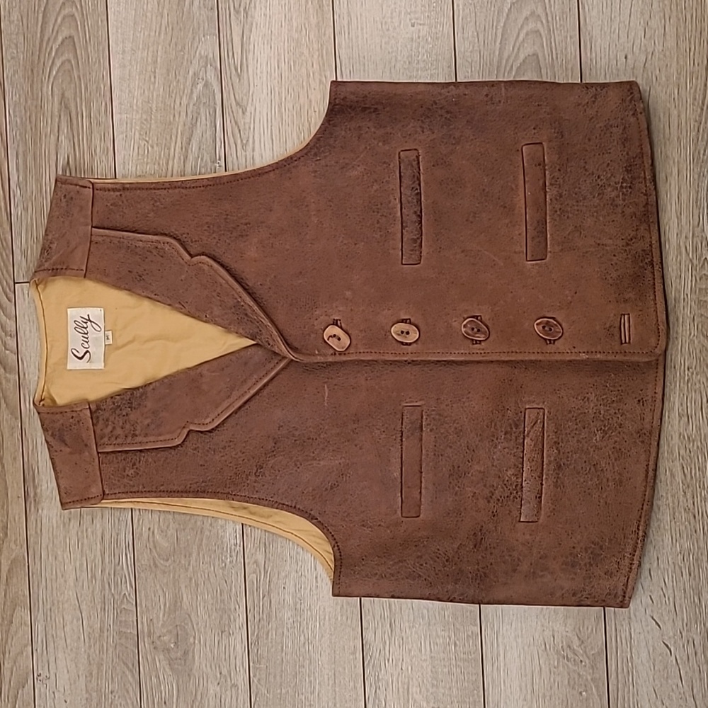 SCULLY Light Brown Leather Cotton Unique‎ Buttons Mens Sz M Full Button Vest